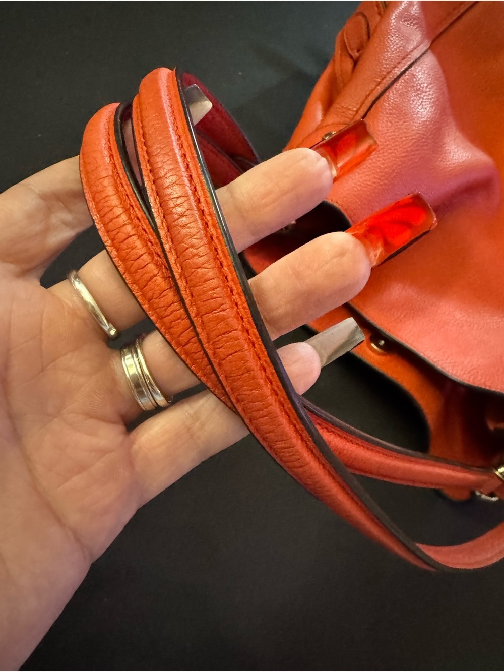 Coach Edie Pebbled Leather Shoulder Tote in Orange-Red - Picture 3 of 12